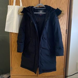 Vince Camuto Black Parka with Fur Lined Hood in Size XS